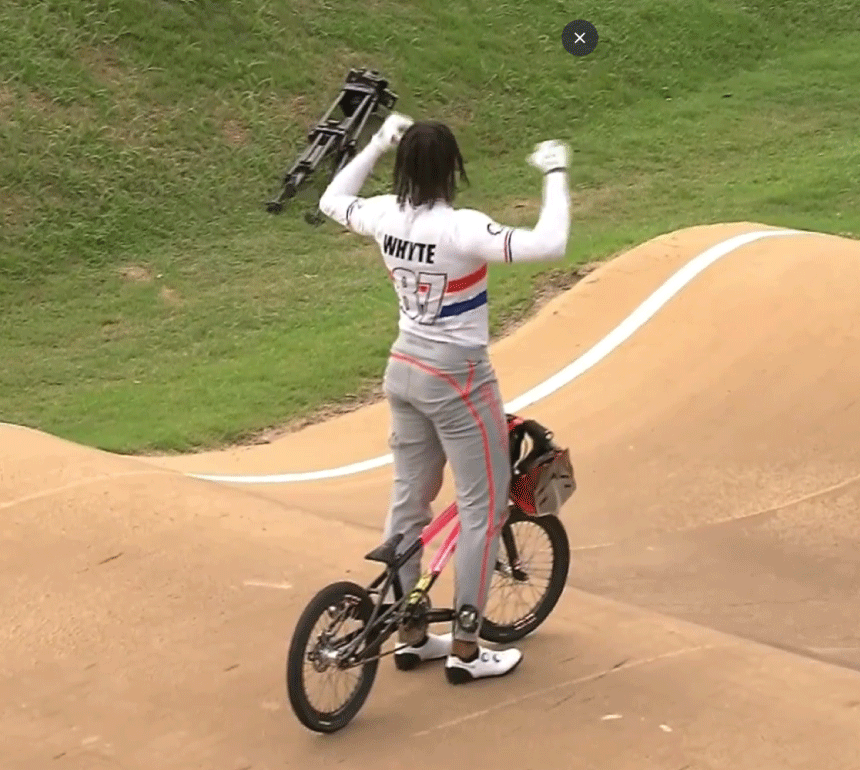 Kye Whyte on track winning Gold in UCL BMX World Cup in Brisbane