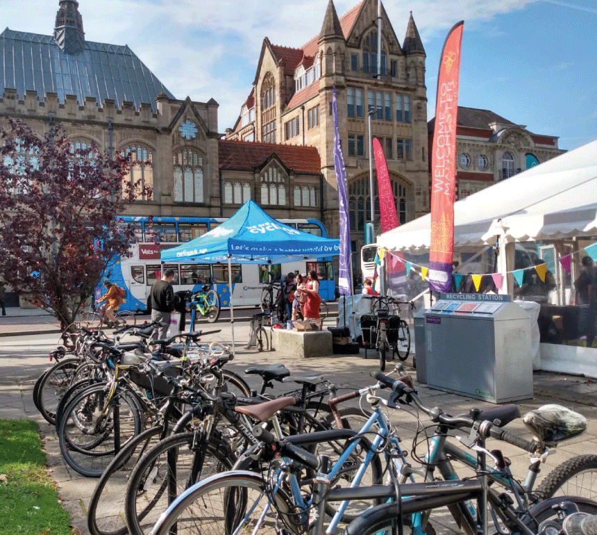 Pop up cycling event on Oxford Road Manchester