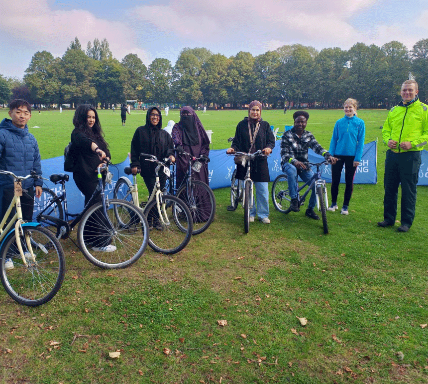 Muslim Women cyclists at Alexandra Park Manchester